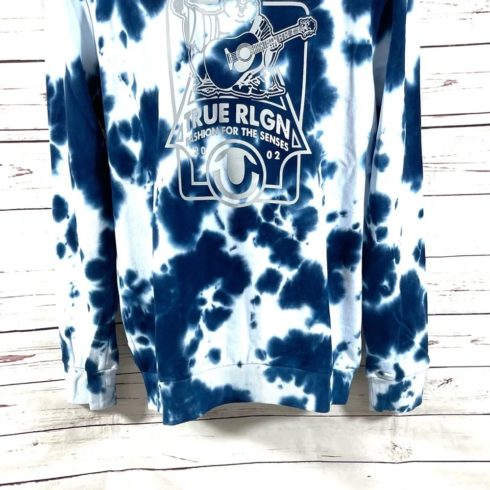 True Religion Sweatshirt Men's Size XL Blue‎ Tie Dye Buddha Crewneck